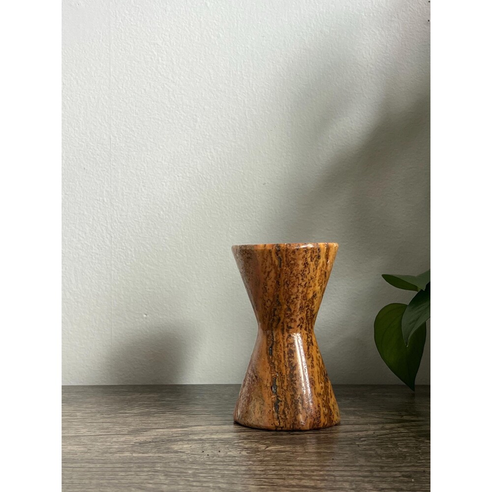 Vintage Light Brown Marbled Stone Hourglass Shaped Candle Holder